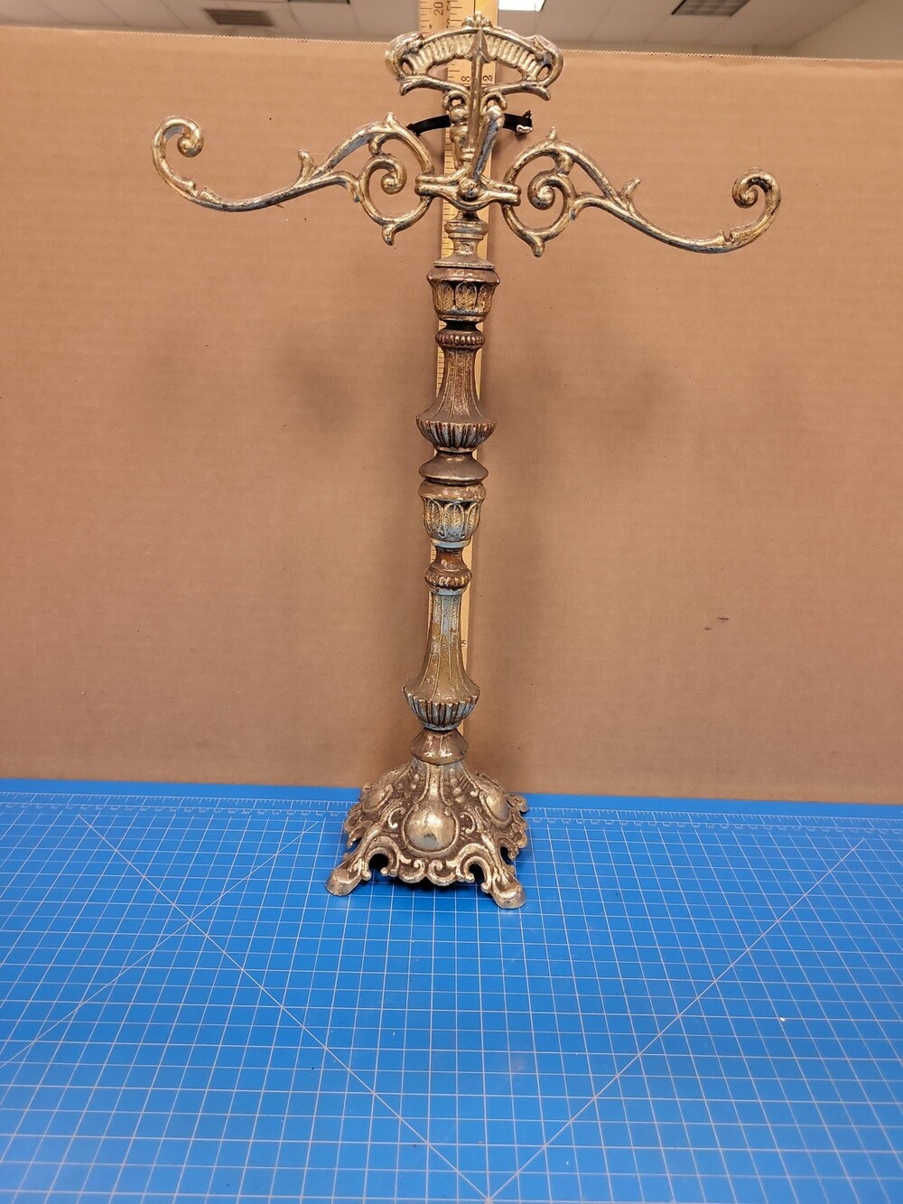 Vintage Metal Candlestick Holder Ornate Gold Tone Candelabra Centerpiece Decor